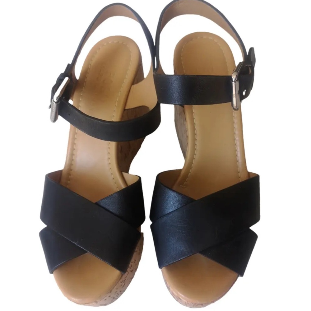 ANTONIO MELANI Black Wedge Sandals with Adjustable Ankle Strap